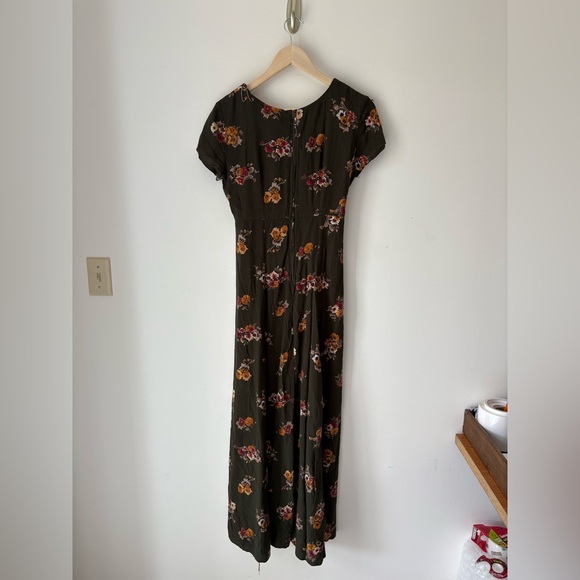 90s Y2K Vintage Olive Floral Maxi Dress Grunge CottageCore Boho M - Picture 3 of 3